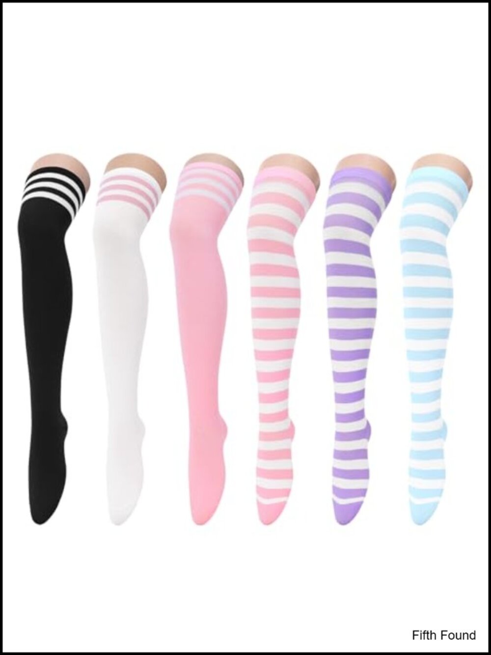 6 Pack Cotton Thigh High Socks Striped Over the Knee Cosplay Stockings